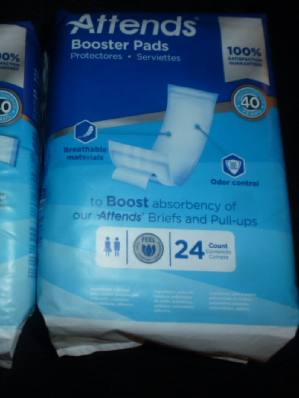 Set of 2 Attends Booster Pads 24 Count Incontinence Liner Unisex Odor Control